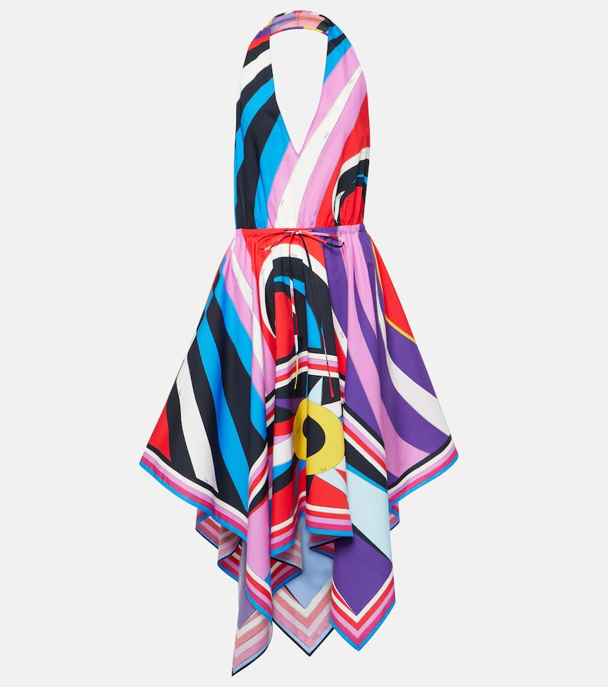 Shop Pucci Cigni-printed Halterneck Cotton Midi Dress In Multicoloured