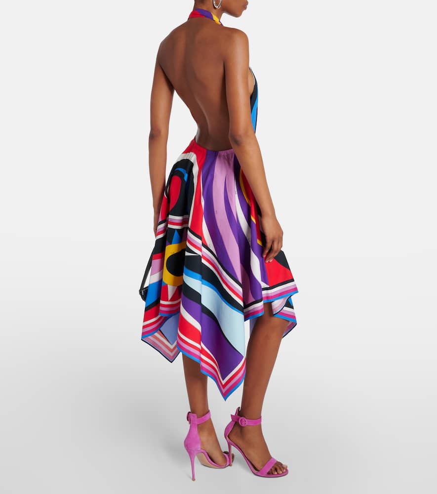 Pucci Cigni-printed Halterneck Cotton Midi Dress In Multicoloured