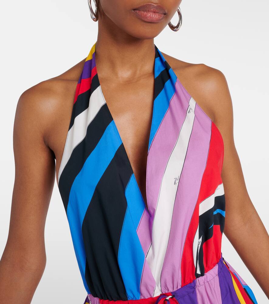 Pucci Cigni-printed Halterneck Cotton Midi Dress In Multicoloured