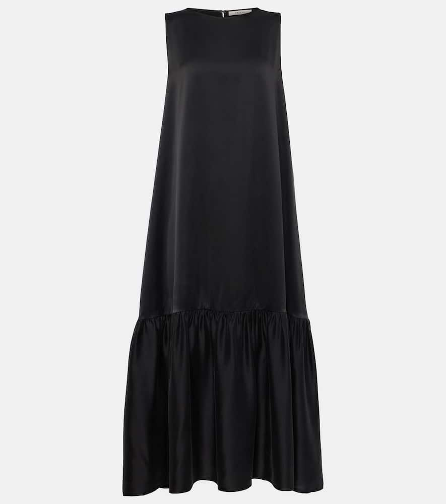 Asceno Rhea Silk Charmeuse Midi Dress In Black