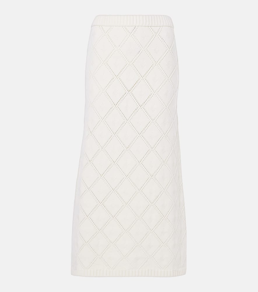 Elie Saab Pointelle Wool And Cashmere Midi Skirt In Powder White