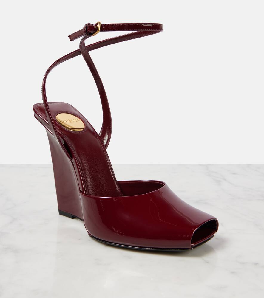 Saint Laurent La Scandale Wedge In Burgundy Patent Leather Women In Red