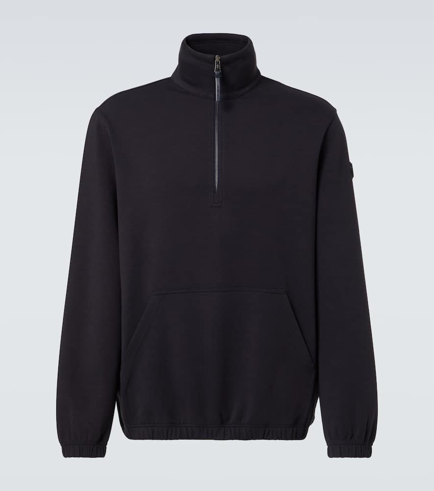 Moncler Logo-appliquéd Cotton-blend Jersey Half-zip Sweatshirt In Blue