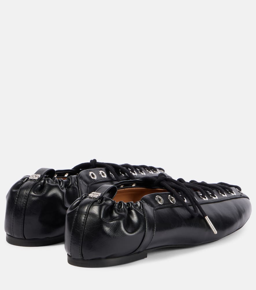 Ganni Black Lace-up Ballerinas With Metal Eyelets And Elasticized Ankle In Eco-leather Woman In Black