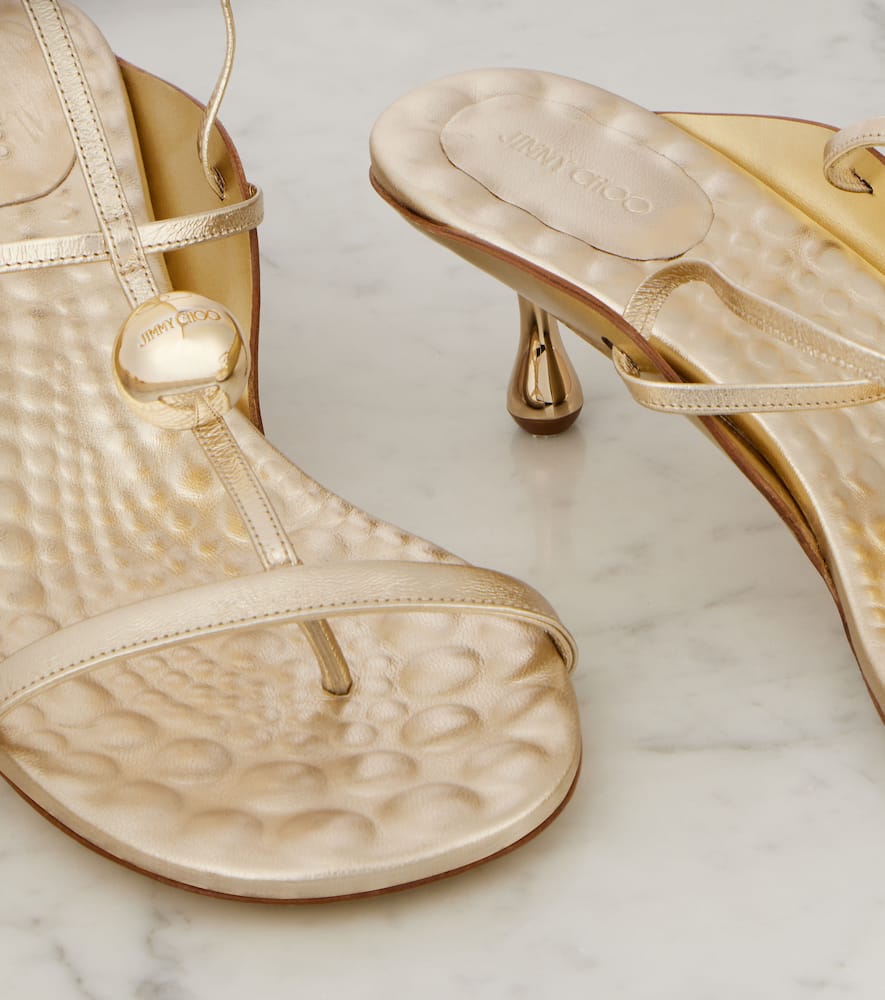 Jimmy Choo Zyra 50 Leather Heeled Sandals In Gold/gold/gold