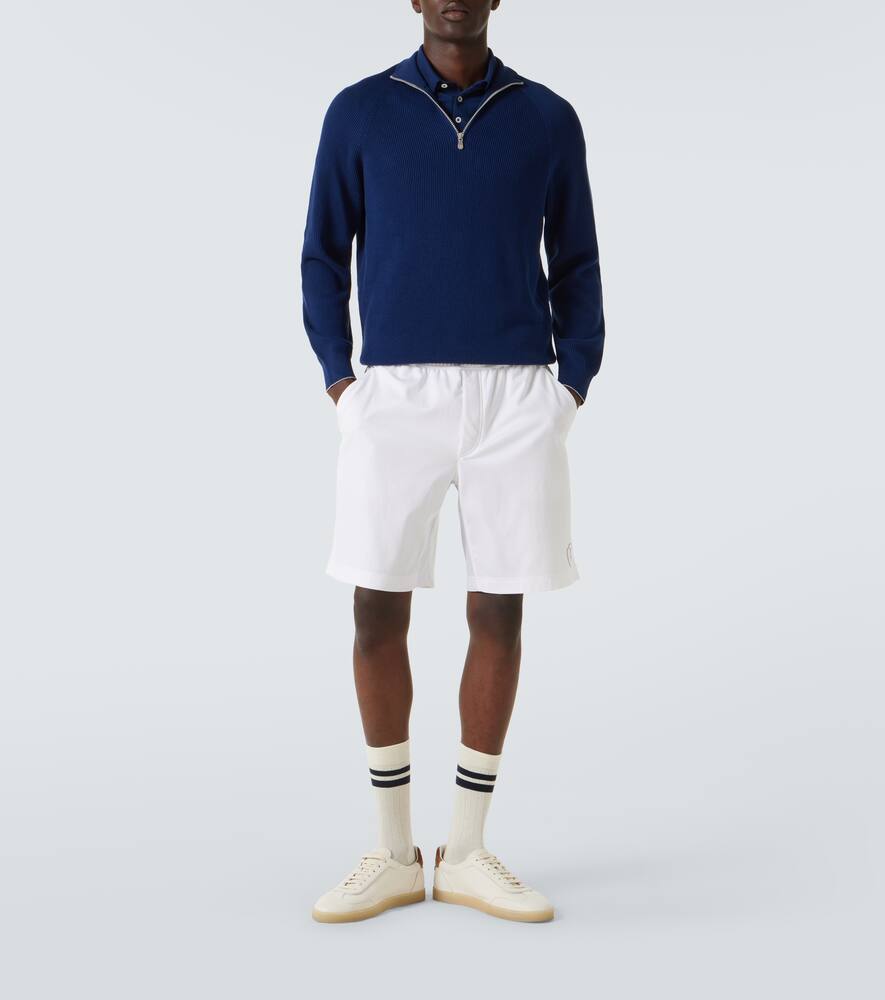 Brunello Cucinelli Cotton Ribbed-knit Half-zip Sweater In Blue