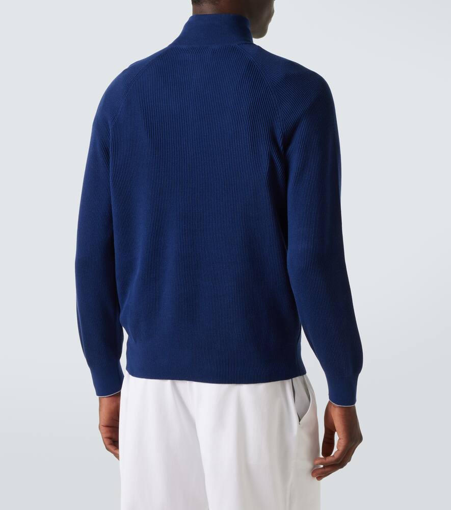 Brunello Cucinelli Cotton Ribbed-knit Half-zip Sweater In Blue