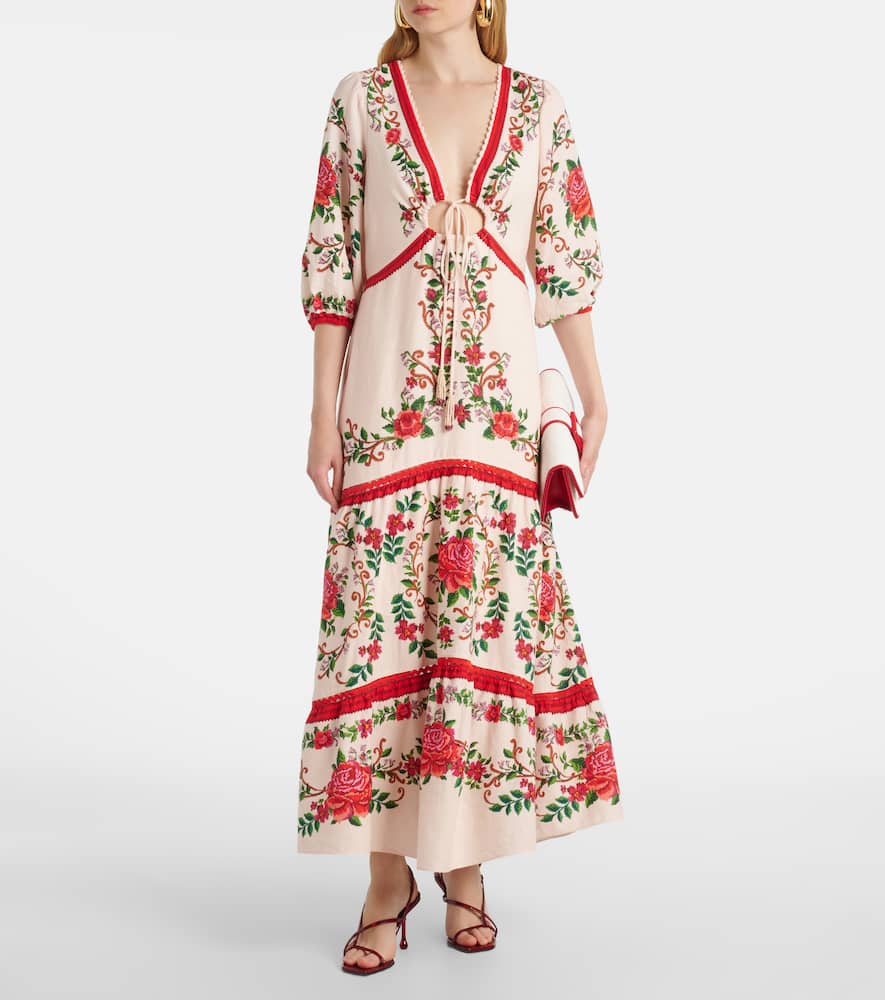 Farm Rio Pink Flower Tapestry Lenzing Ecovero Euroflax Maxi Dress