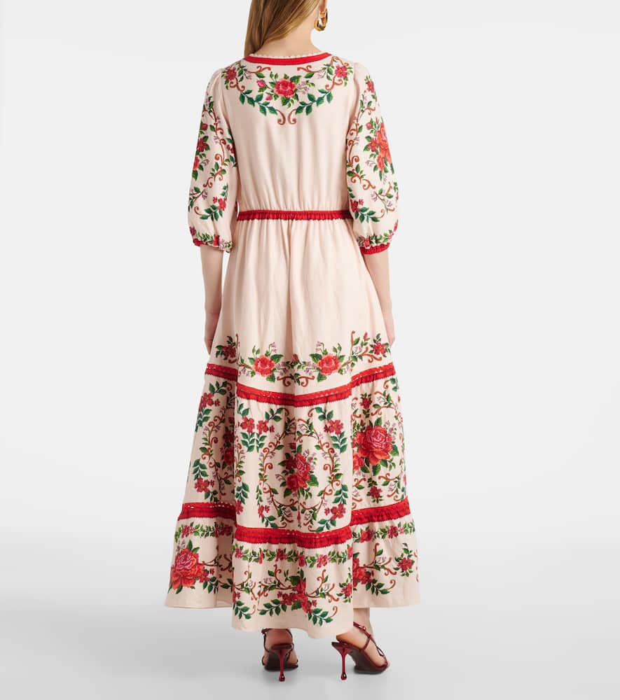 Farm Rio Pink Flower Tapestry Lenzing Ecovero Euroflax Maxi Dress