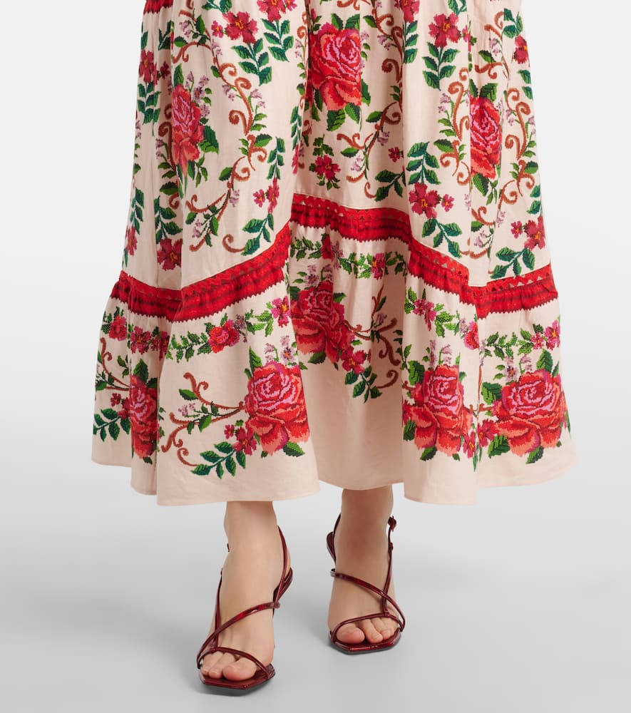 Farm Rio Pink Flower Tapestry Lenzing Ecovero Euroflax Maxi Dress