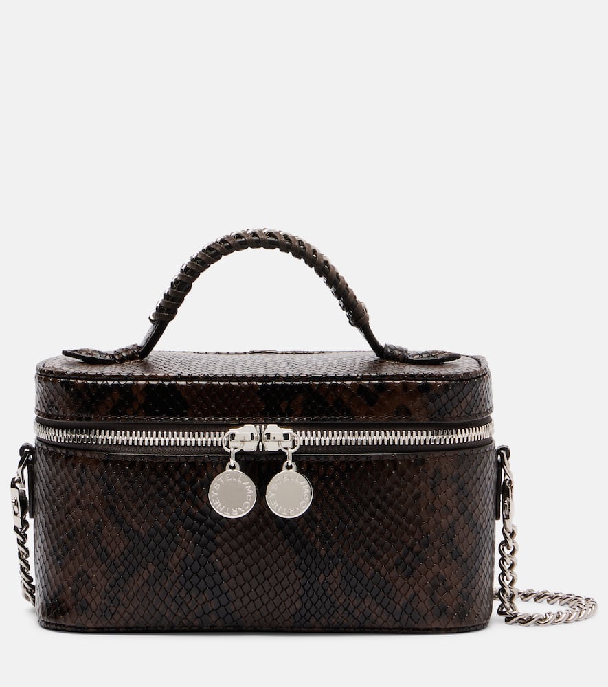 Stella Mccartney Falabella Small Snake-effect Pouch In Brown