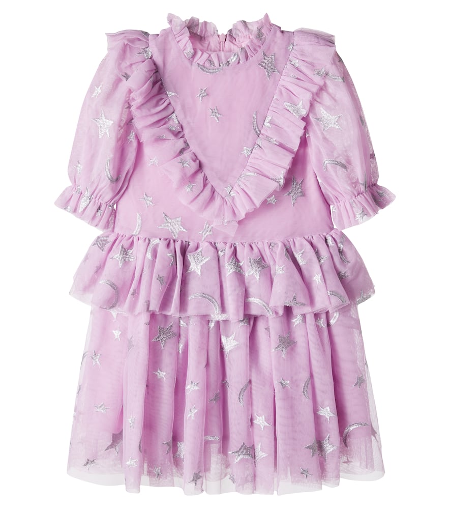 Stella Mccartney Embroidered Ruffled Tulle Dress In Purple