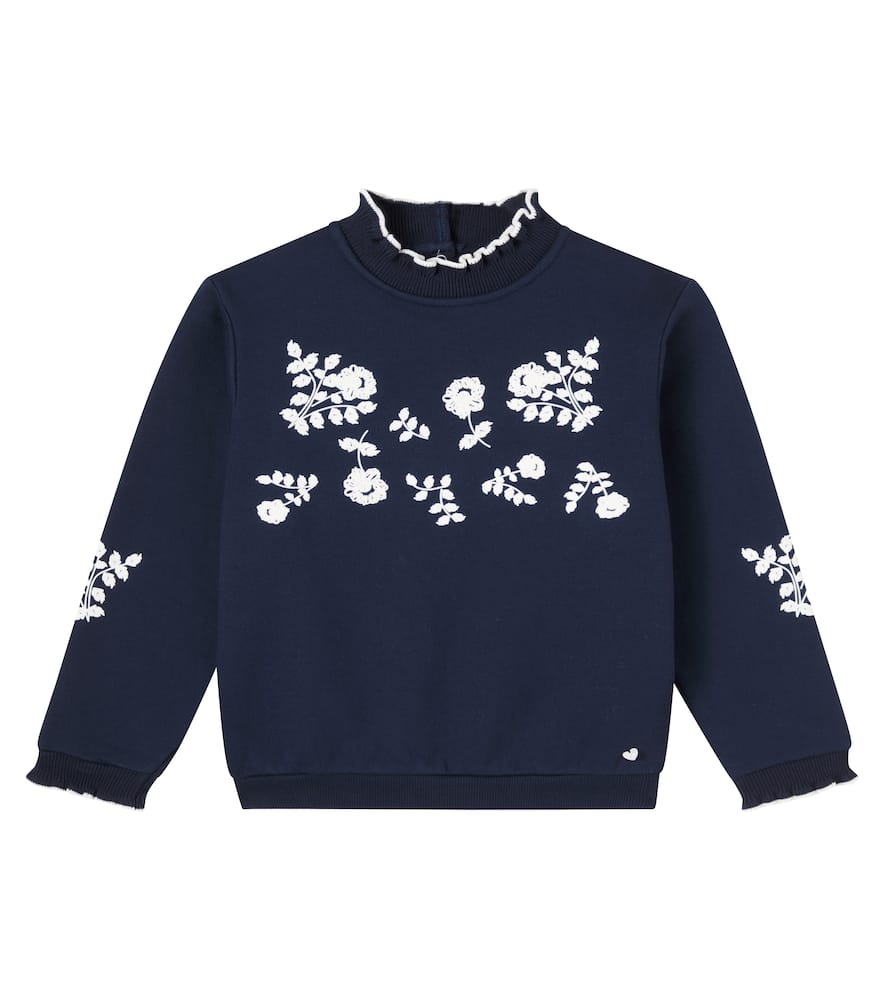 Tartine Et Chocolat Floral Ruffled Cotton Jersey Sweatshirt In Blue