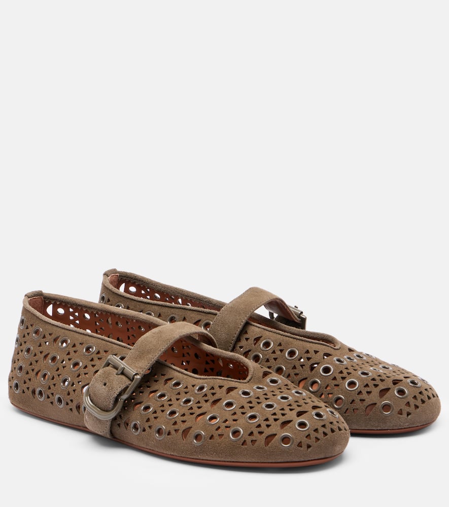 Alaïa La Ballerine Suede Mary Jane Flats In Brown