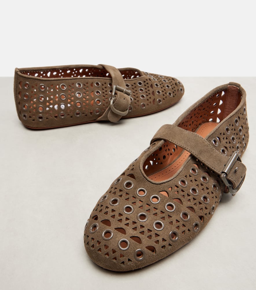 Alaïa La Ballerine Suede Mary Jane Flats In Brown