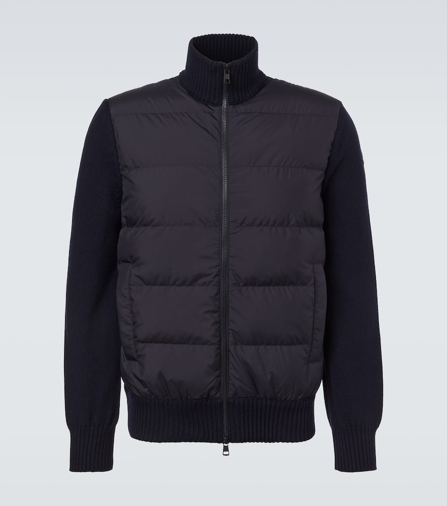 Moncler Down-paneled Wool Cardigan In Black
