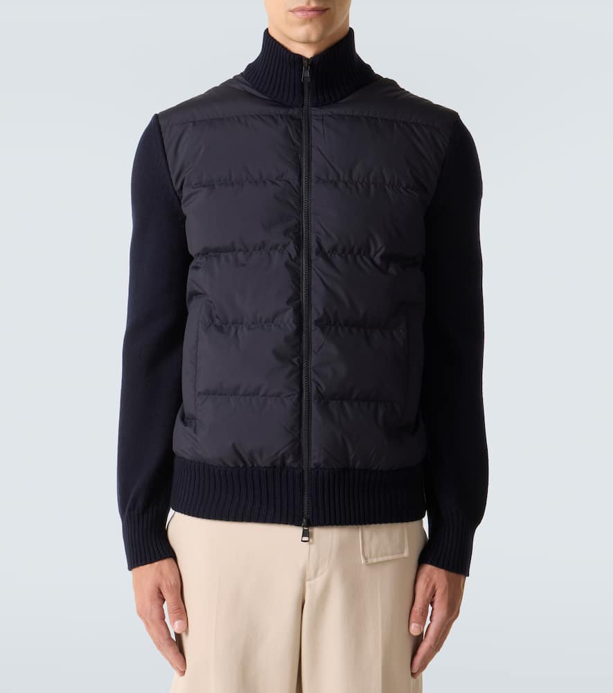 Moncler Down-paneled Wool Cardigan In Black