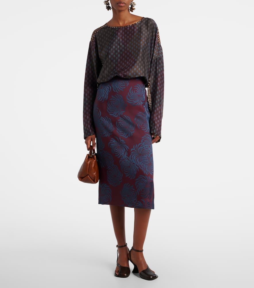 Dries Van Noten Printed Midi Skirt In Multi