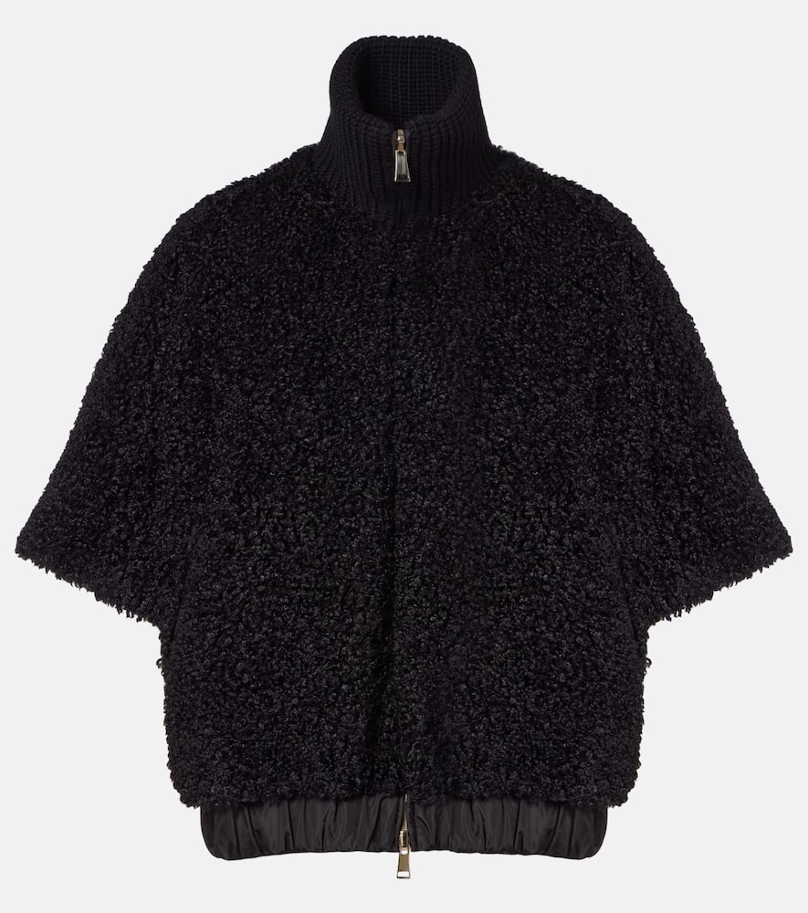 Moncler Reversible Leather-trimmed Cape In Black