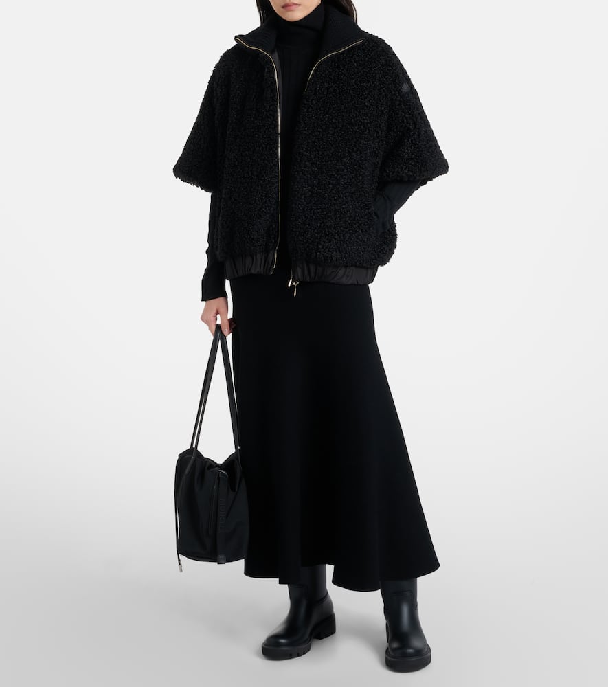 Moncler Reversible Leather-trimmed Cape In Black