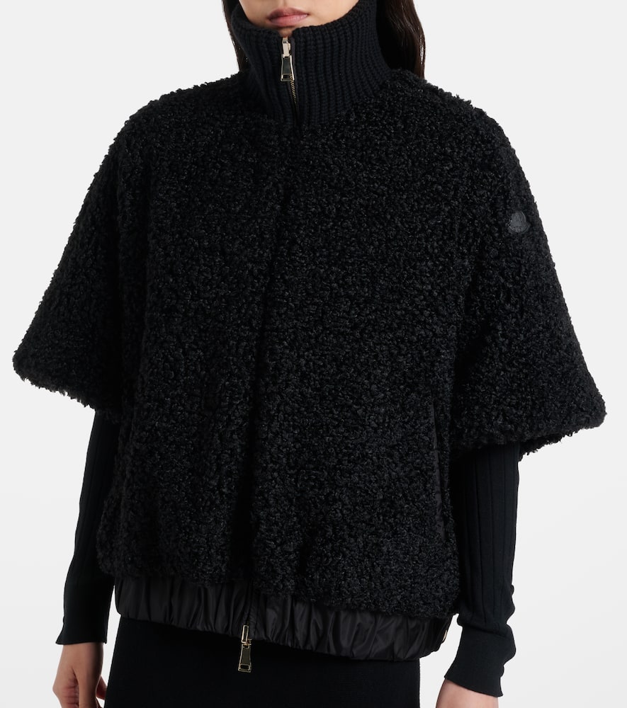 Moncler Reversible Leather-trimmed Cape In Black