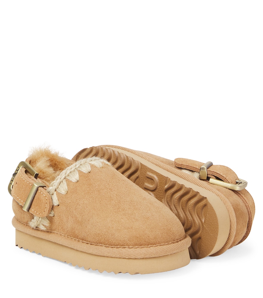  Mou Kids Mou Kids Embroidered Shearling-lined Suede Clogs 