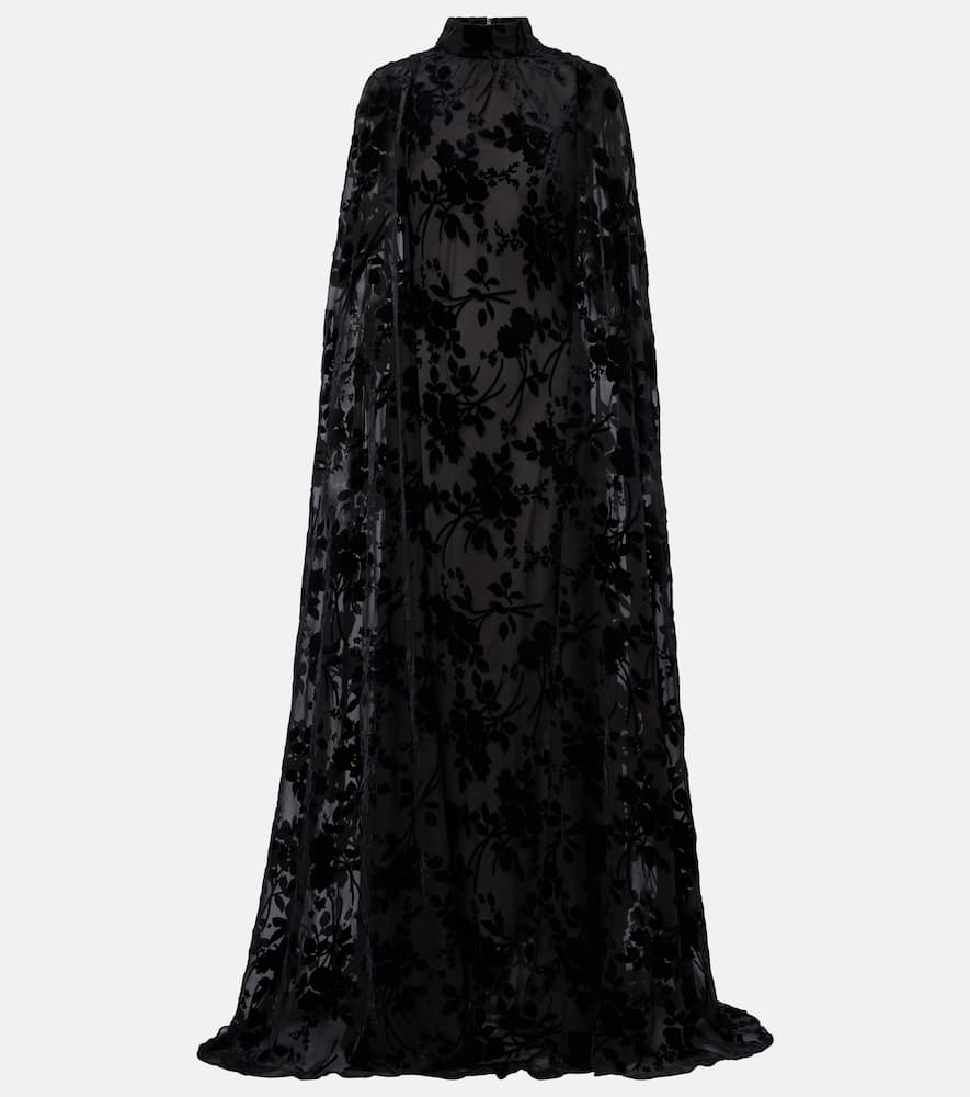Rodarte Caped Floral Velvet Devoré Gown In Black
