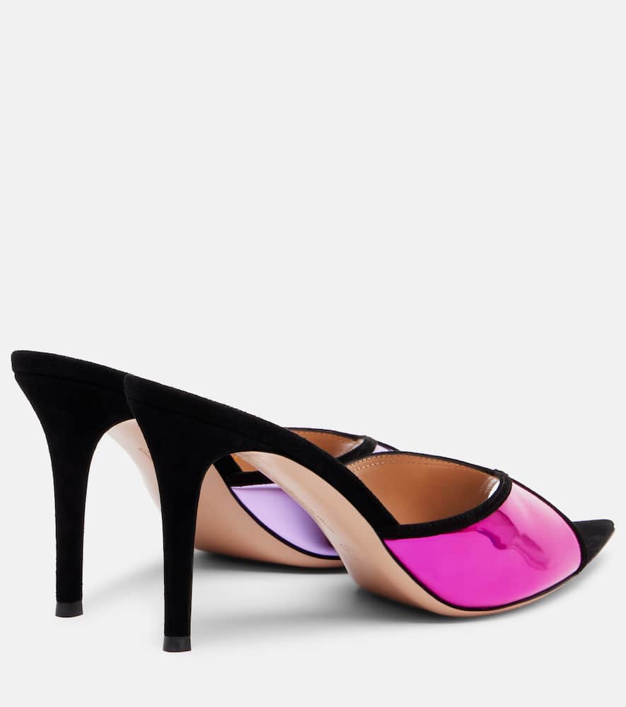 Gianvito Rossi 85 Suede-trimmed Metallic Leather Mules In Purple