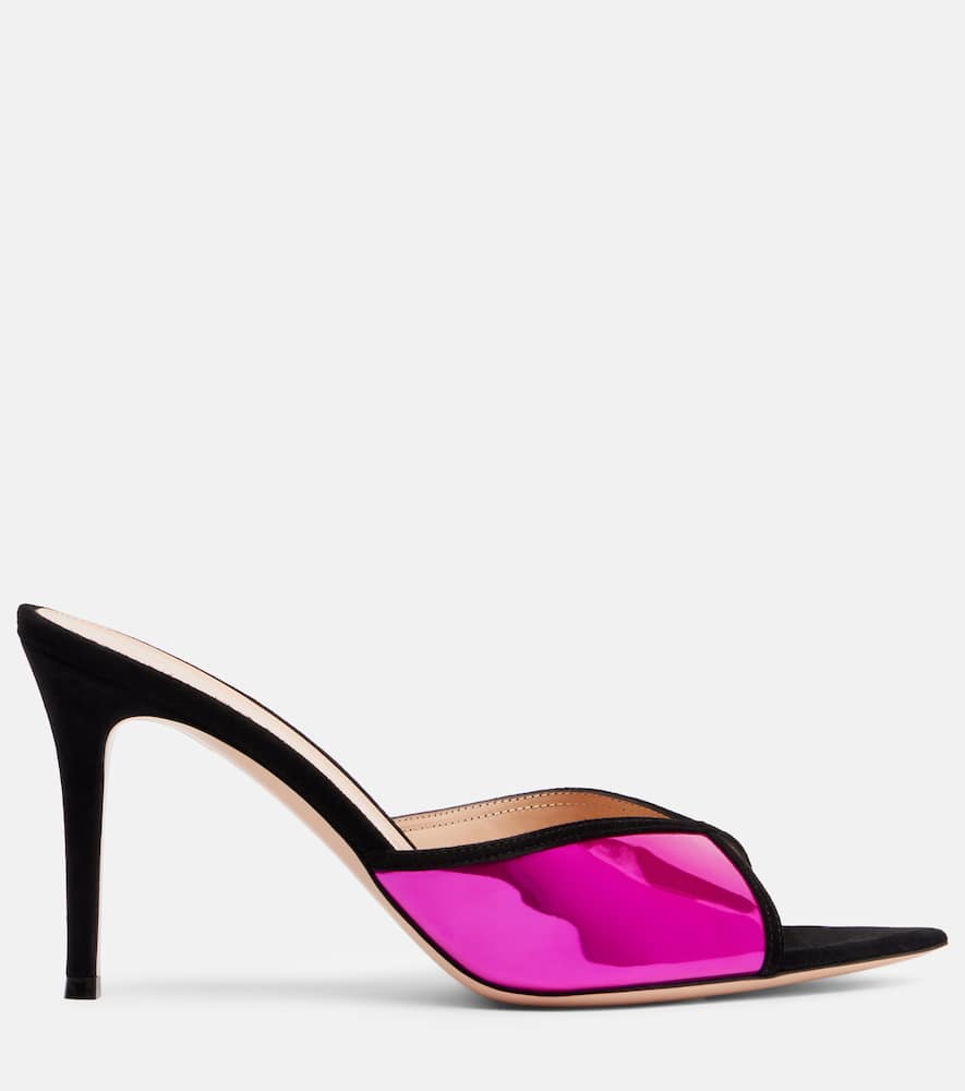 Gianvito Rossi 85 Suede-trimmed Metallic Leather Mules In Purple