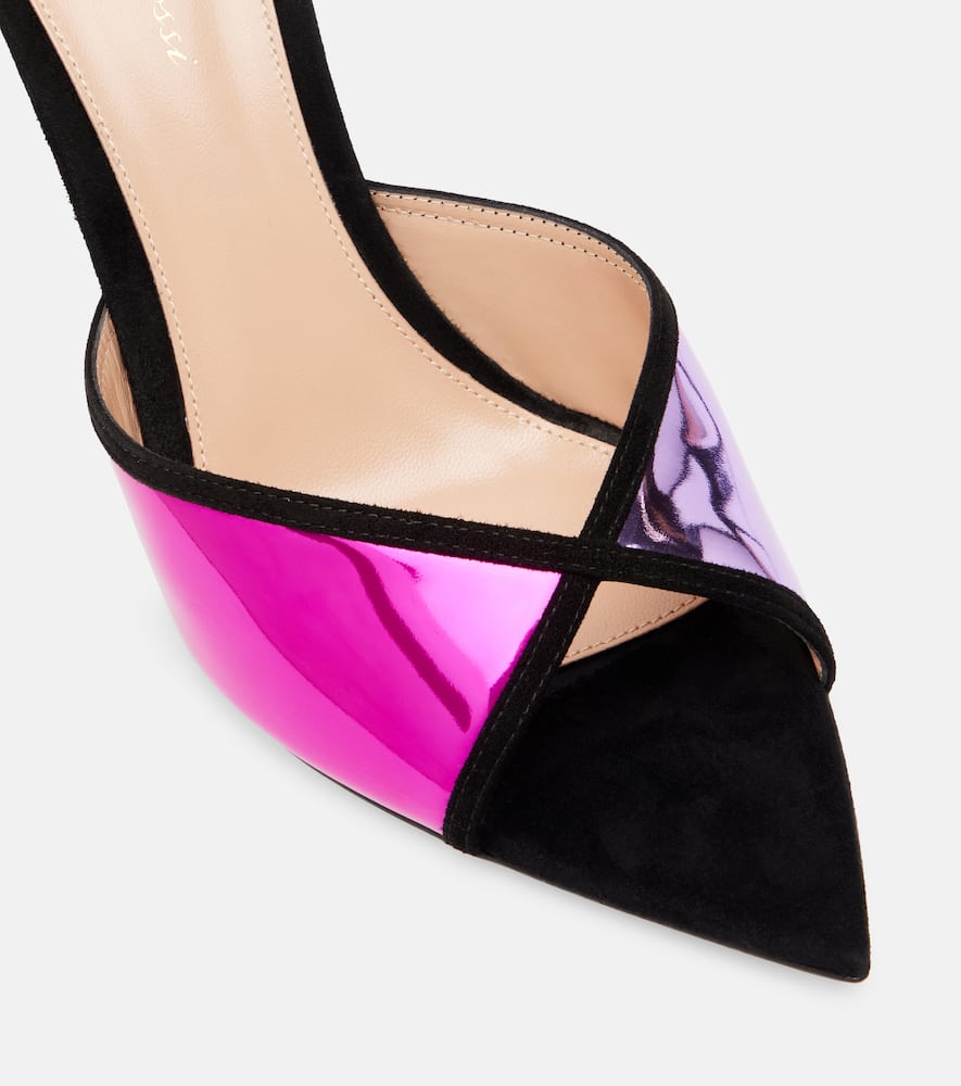 Gianvito Rossi 85 Suede-trimmed Metallic Leather Mules In Purple