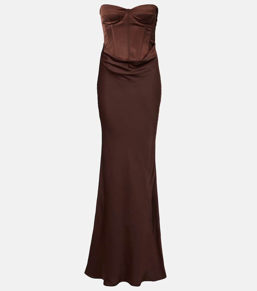 Rotate Birger Christensen Satin Bustier Gown In Brown