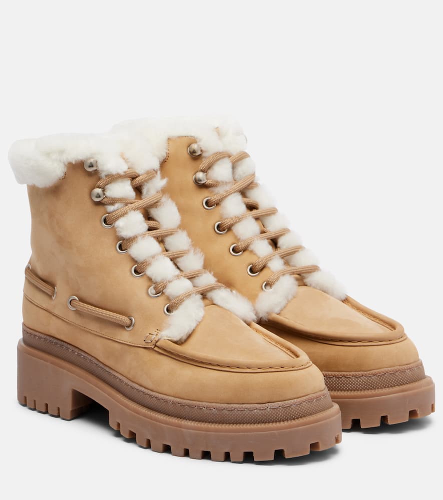 Yves Salomon Shearling-lined Suede Lace-up Boots In Brown