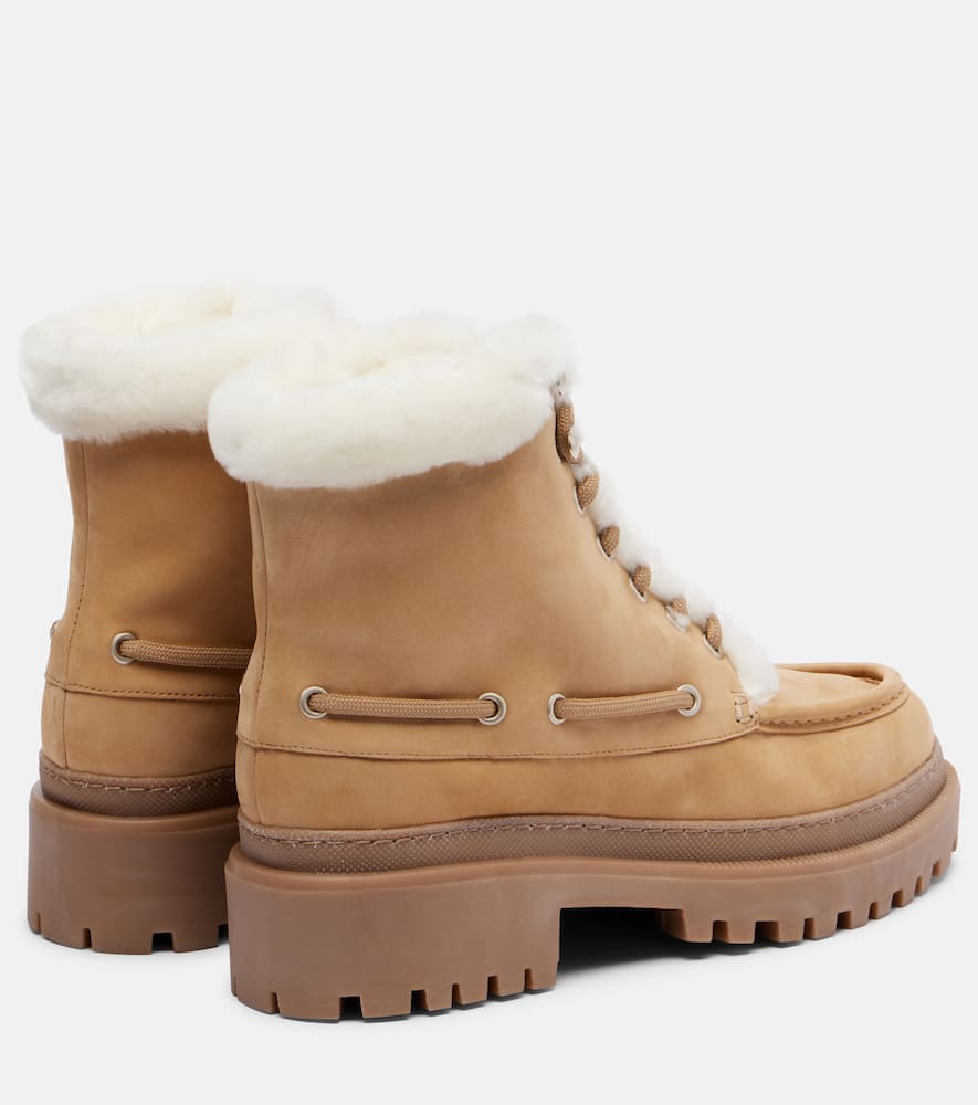Yves Salomon Shearling-lined Suede Lace-up Boots In Brown