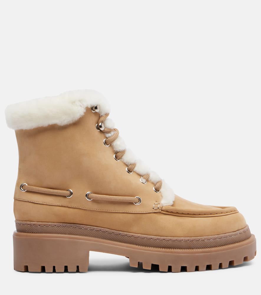 Yves Salomon Shearling-lined Suede Lace-up Boots In Brown