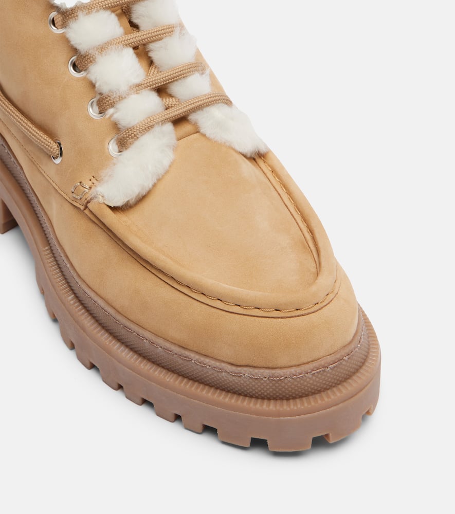 Yves Salomon Shearling-lined Suede Lace-up Boots In Brown