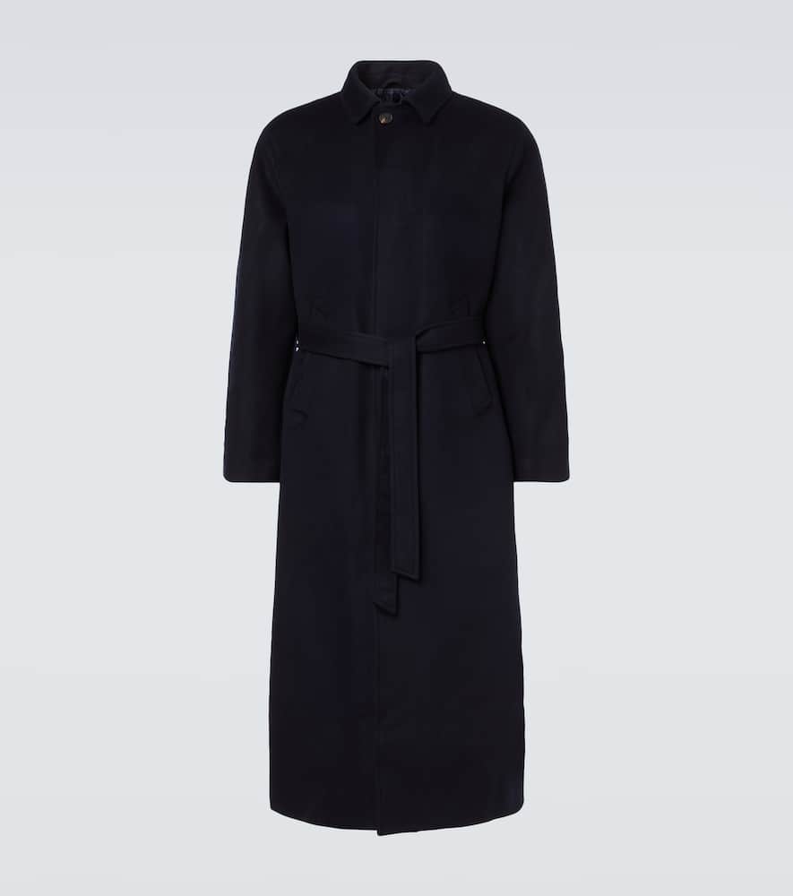 束带羊毛长款大衣