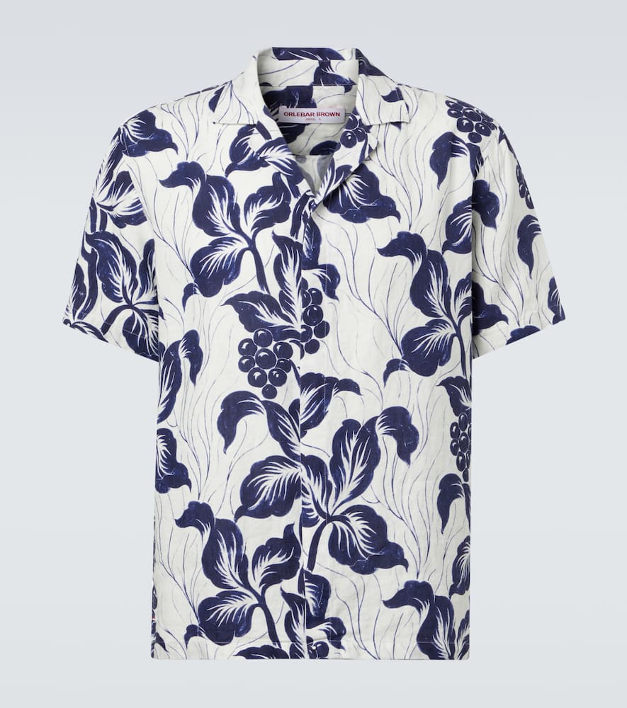 Orlebar Brown Maitan Floral Linen Bowling Shirt In Blue