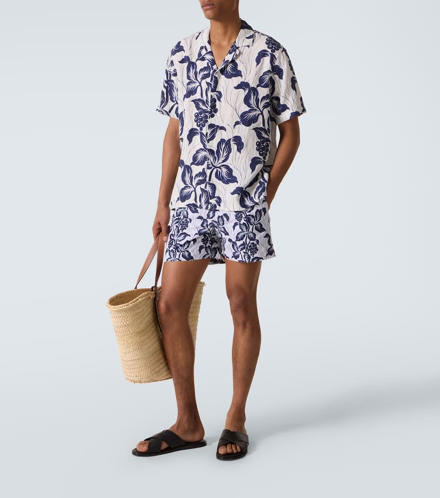 Orlebar Brown Maitan Floral Linen Bowling Shirt In Blue