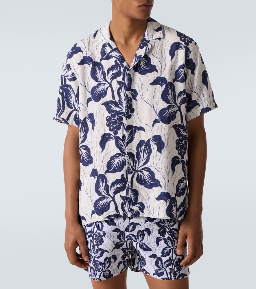 Orlebar Brown Maitan Floral Linen Bowling Shirt In Blue