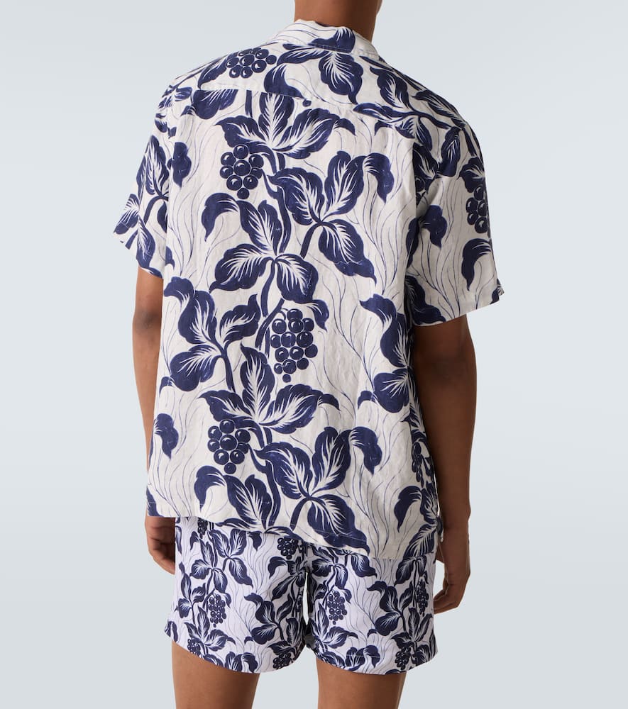 Orlebar Brown Maitan Floral Linen Bowling Shirt In Blue