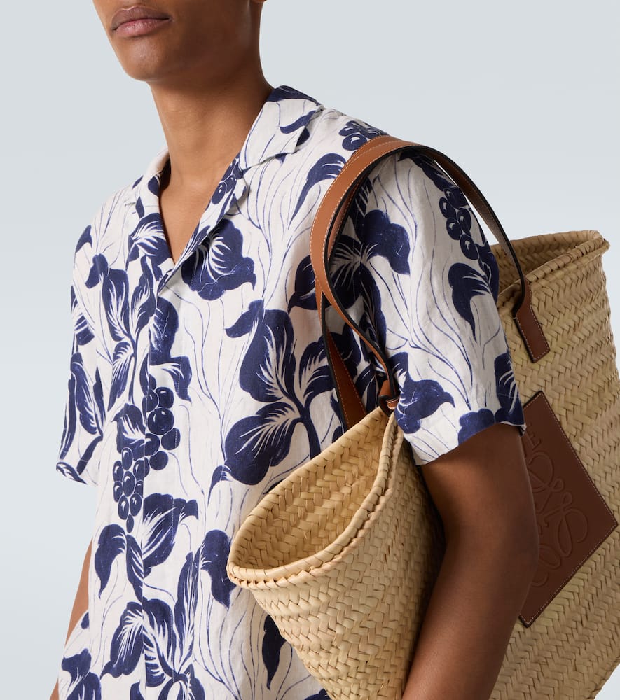 Orlebar Brown Maitan Floral Linen Bowling Shirt In Blue