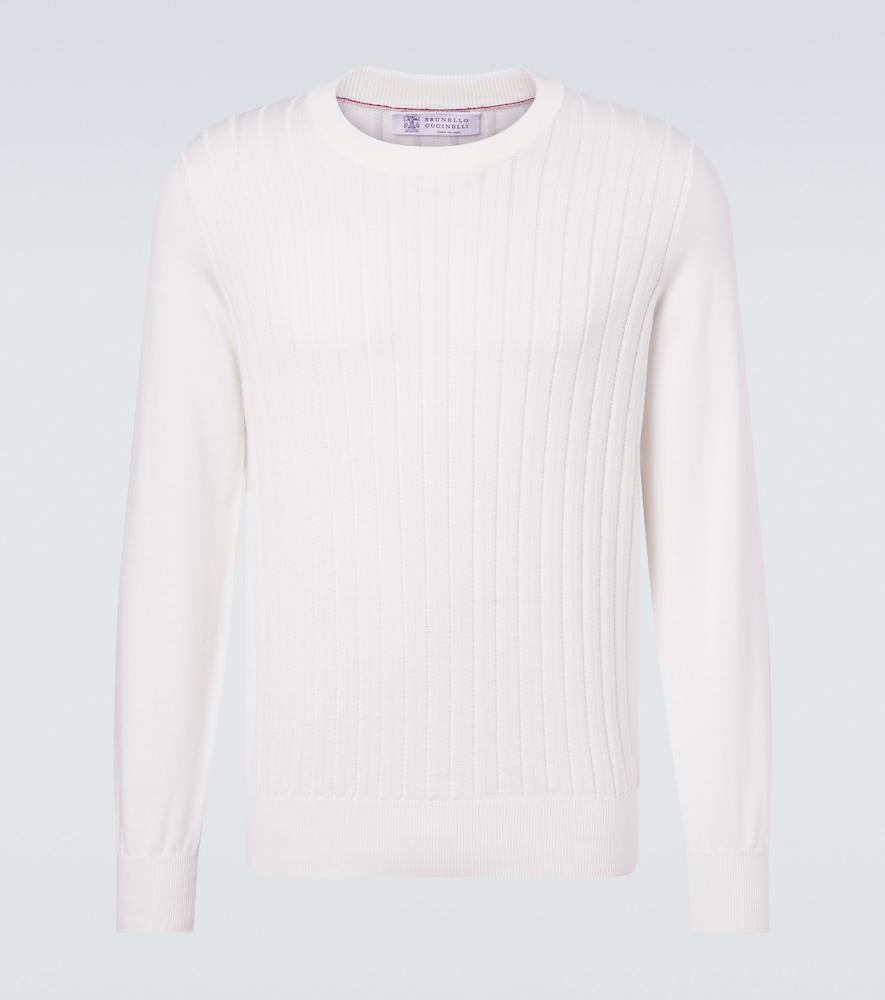 Brunello Cucinelli Striped Cotton Sweater In White