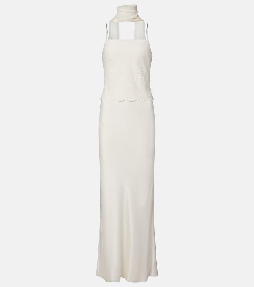 Posse Cove Tulle Trimmed Silk Blend Satin Maxi Dress