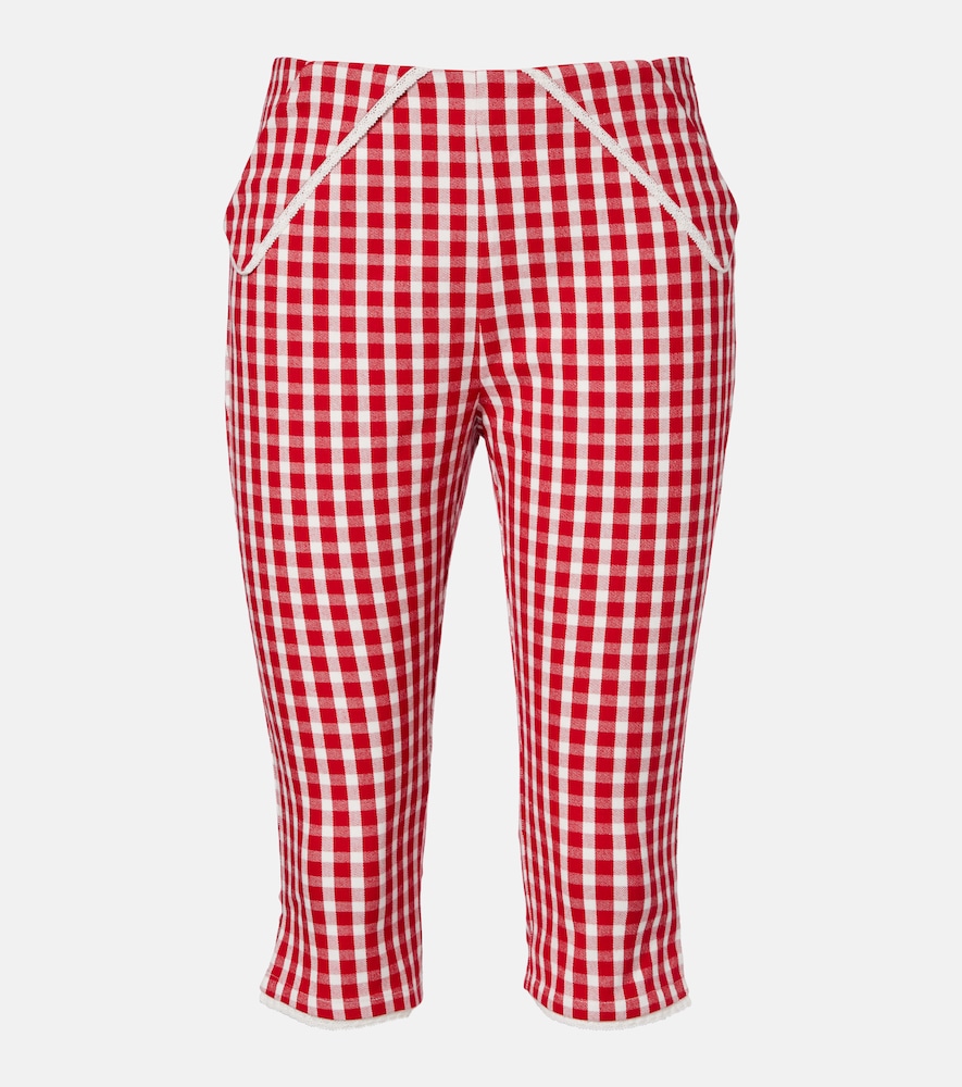 Posse Ebony Gingham Lace Trimmed Cotton Blend Capri Pants