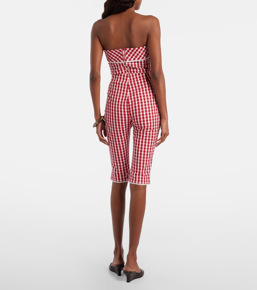  Posse Posse Ebony Gingham Lace-trimmed Cotton-blend Capri Pants 