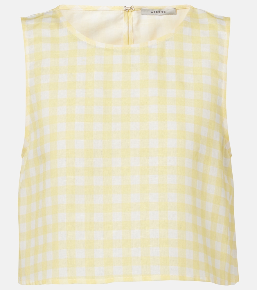 Asceno Kobe gingham linen and cotton crop top