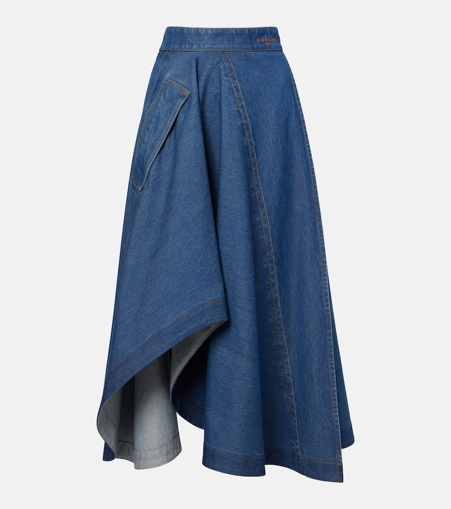 Givenchy Women's Blue Asymmetric Denim Midi Skirt UK Size 16 - Mytheresa