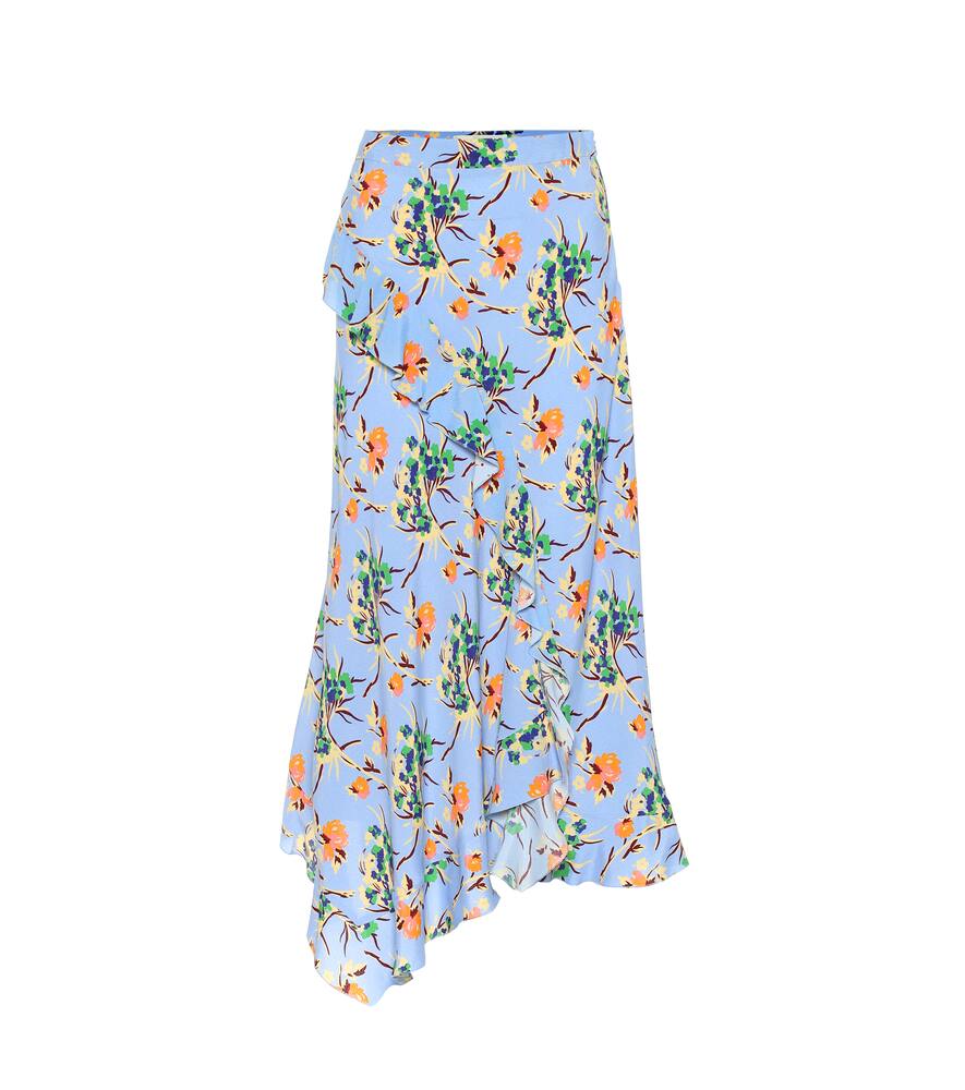 Click to view more detailed imagery on our partner's website Etro Asymmetric Floral CrÊpe Midi Skirt In Blue