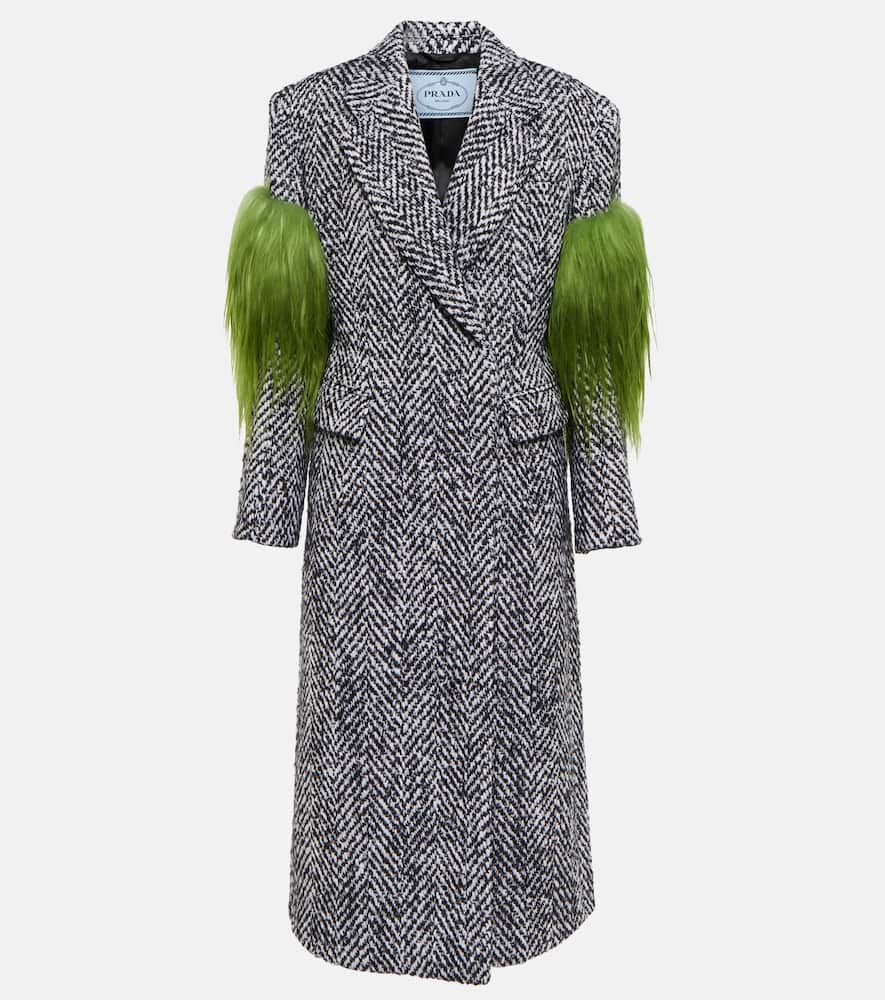 Prada Shearling-trimmed tweed coat