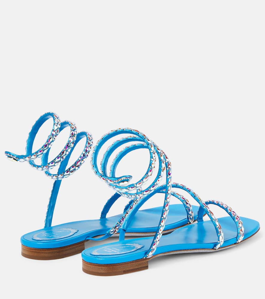 Shop René Caovilla Crystal-embellished Satin Sandals In Blue